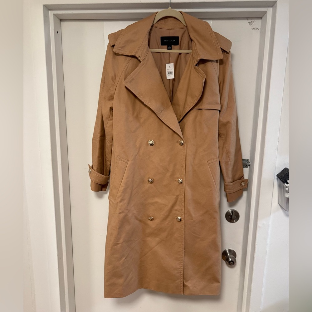 Ann Taylor Camel Double-Breasted Trench Coat